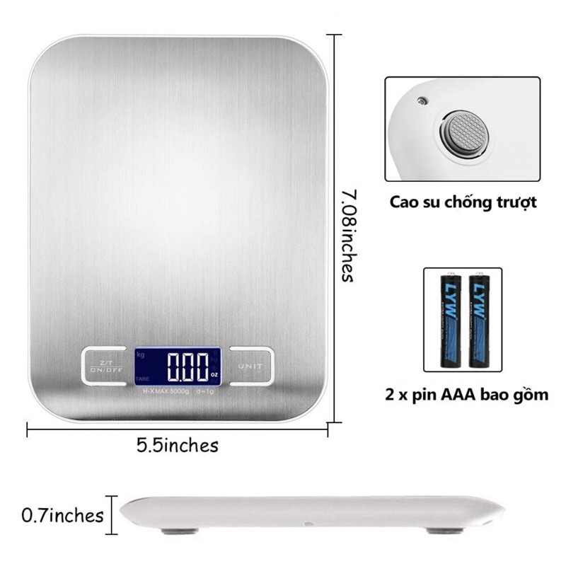 CÂN ĐIỆN TỬ MINI ĐỂ BÀN, NHÀ BẾP 5kg, Thiết Kế Đẹp, Cân Tiểu Ly