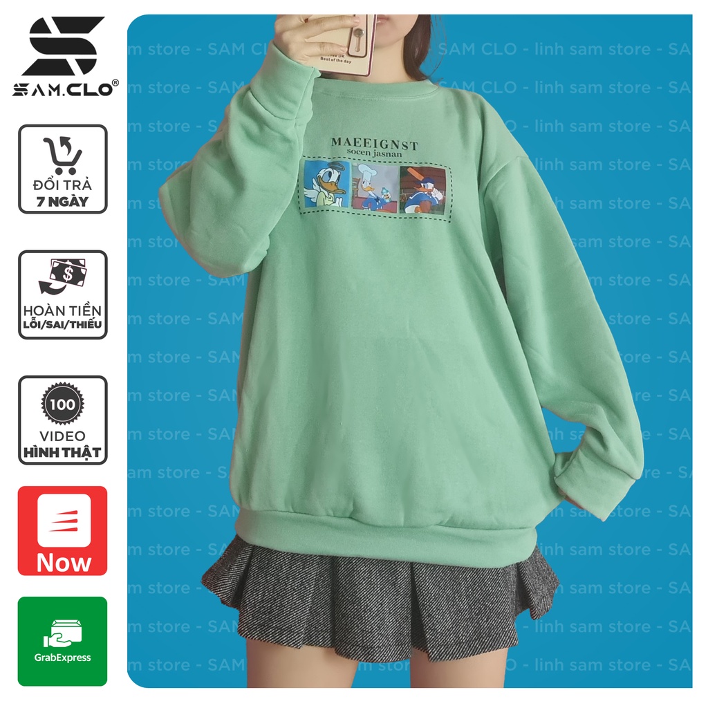 Áo SWEATER nữ SAM CLO hoodie không mũ NỈ 1 LỚP tay dài thu đông freesize dáng unisex in hình vịt donal chữ MAEEIGNST | BigBuy360 - bigbuy360.vn