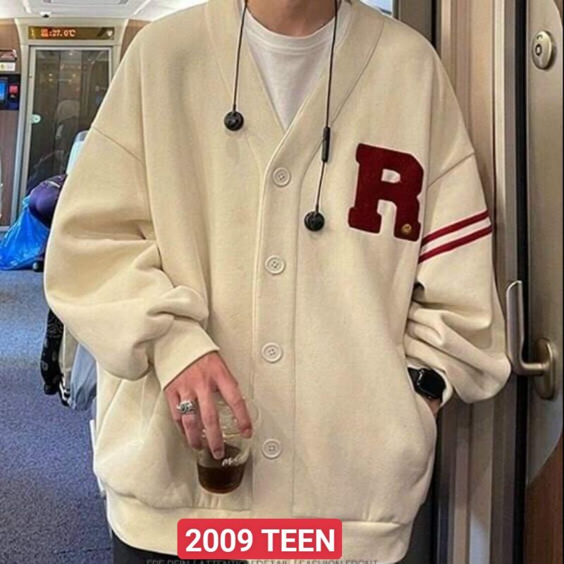 Áo khoác nỉ in chữ R dáng cadigan độc lạ.hangtotgiare98 | BigBuy360 - bigbuy360.vn