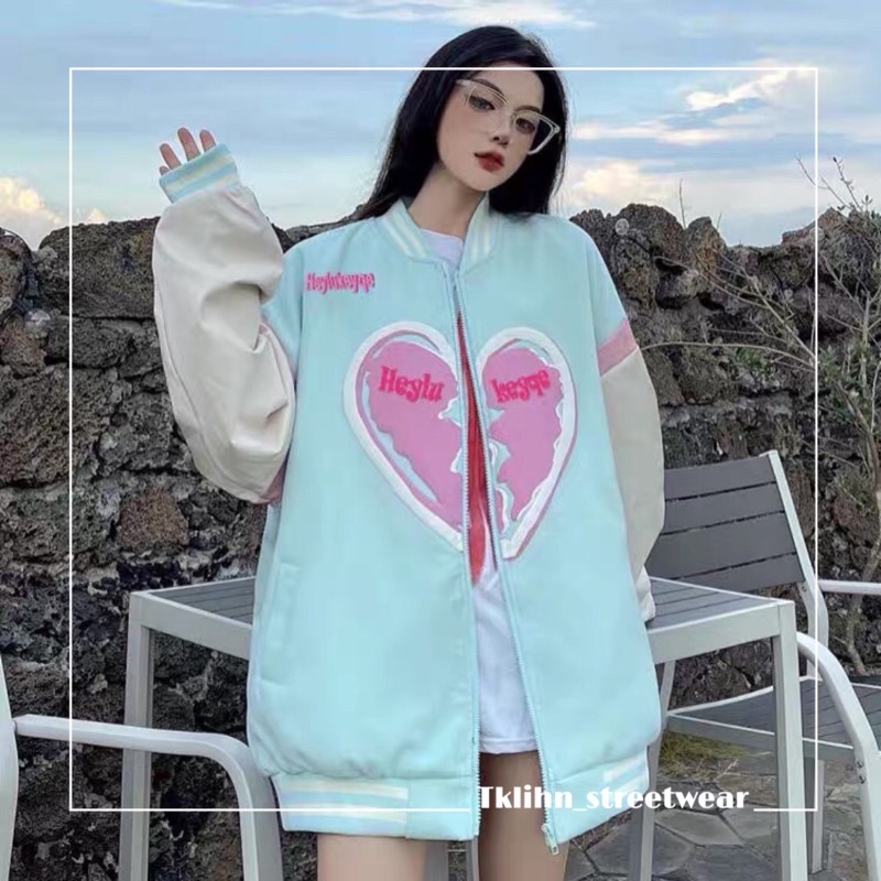 TKLIHN Áo khoác BOMBER Ulzzang thiết kế thêu trái tim cute HOT FASHION 2021