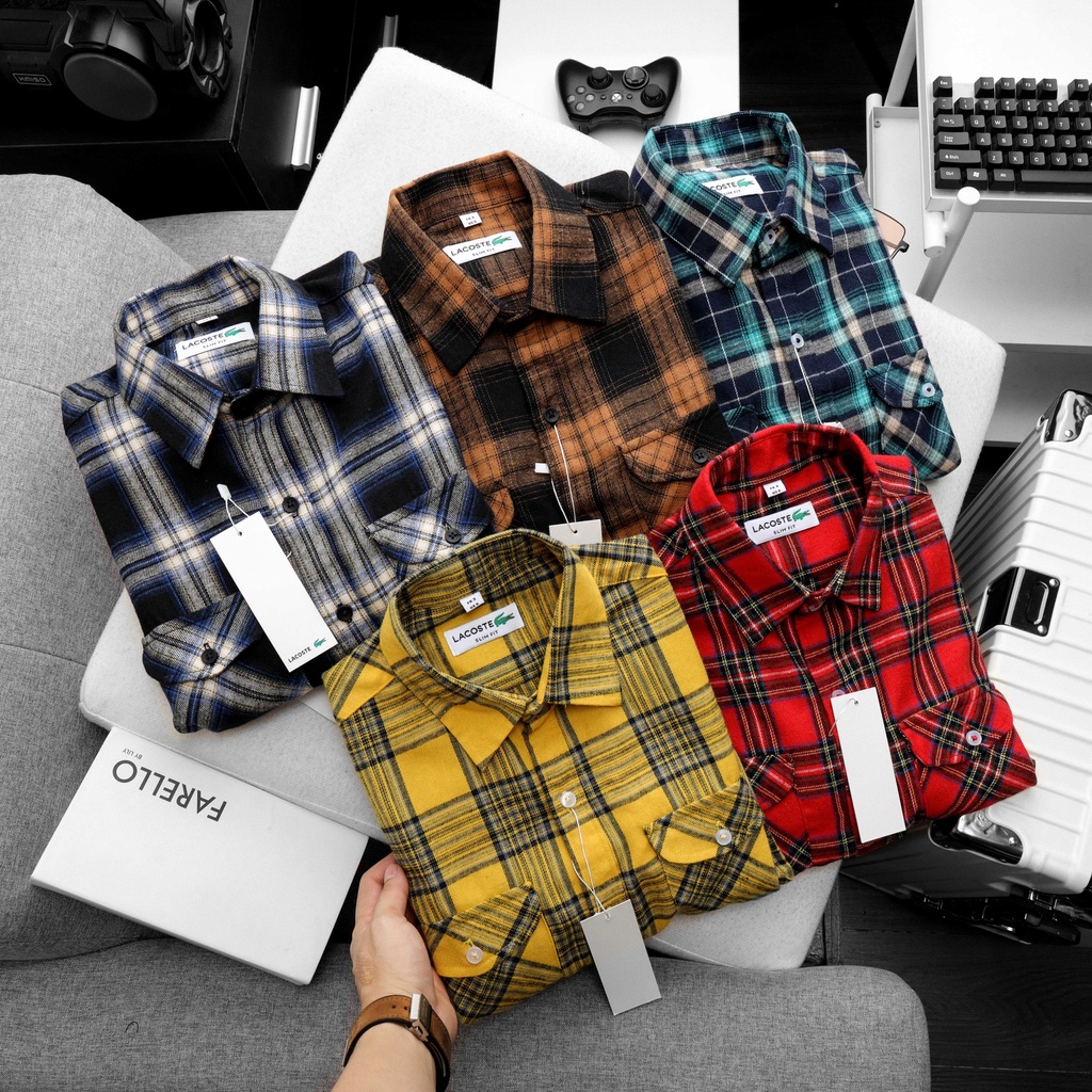 Áo Sơ Mi Nam Flannel Cao Cấp Nhiều Màu, Sơ Mi Tay Dài Nam Kẻ Caro - location.menstore