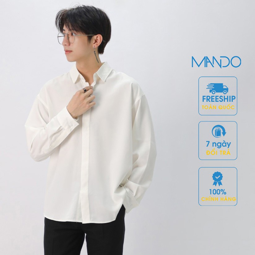 Áo Sơ Mi Trắng Nam Fomr Rộng Dài Tay Chất Lụa Cao Cấp Phong Cách Hàn Quốc Thời Trang Nam MANDO SMD101 - HÀNG MỚI VỀ