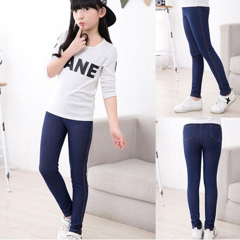 Quần legging dài giả quần jean màu trơn thời trang cho bé gái