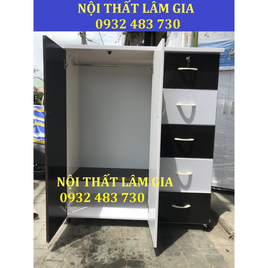 Tủ nhựa đài loan - Tủ quần áo 2 cánh 5 ngăn giá rẻ màu đen trắng HCM FREESHIP