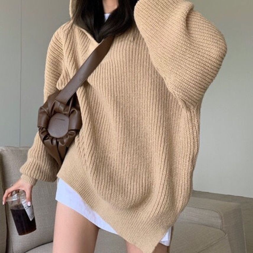 Áo Hoodie Dệt Kim Thời Trang Phong Cách retro Hàn Quốc Cho Nữ