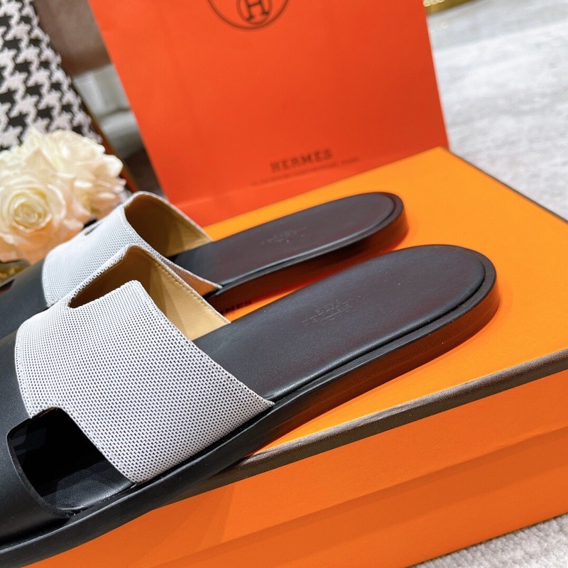 Dép quai ngang chữ H logo thương hiệu Hermes HM 2022 cao cấp da thật cho nam