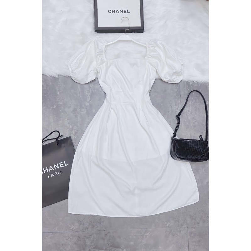 VNU244 - VÁY TRẮNG TẰM THÁI 2 LỚP CỔ VUÔNG | BigBuy360 - bigbuy360.vn