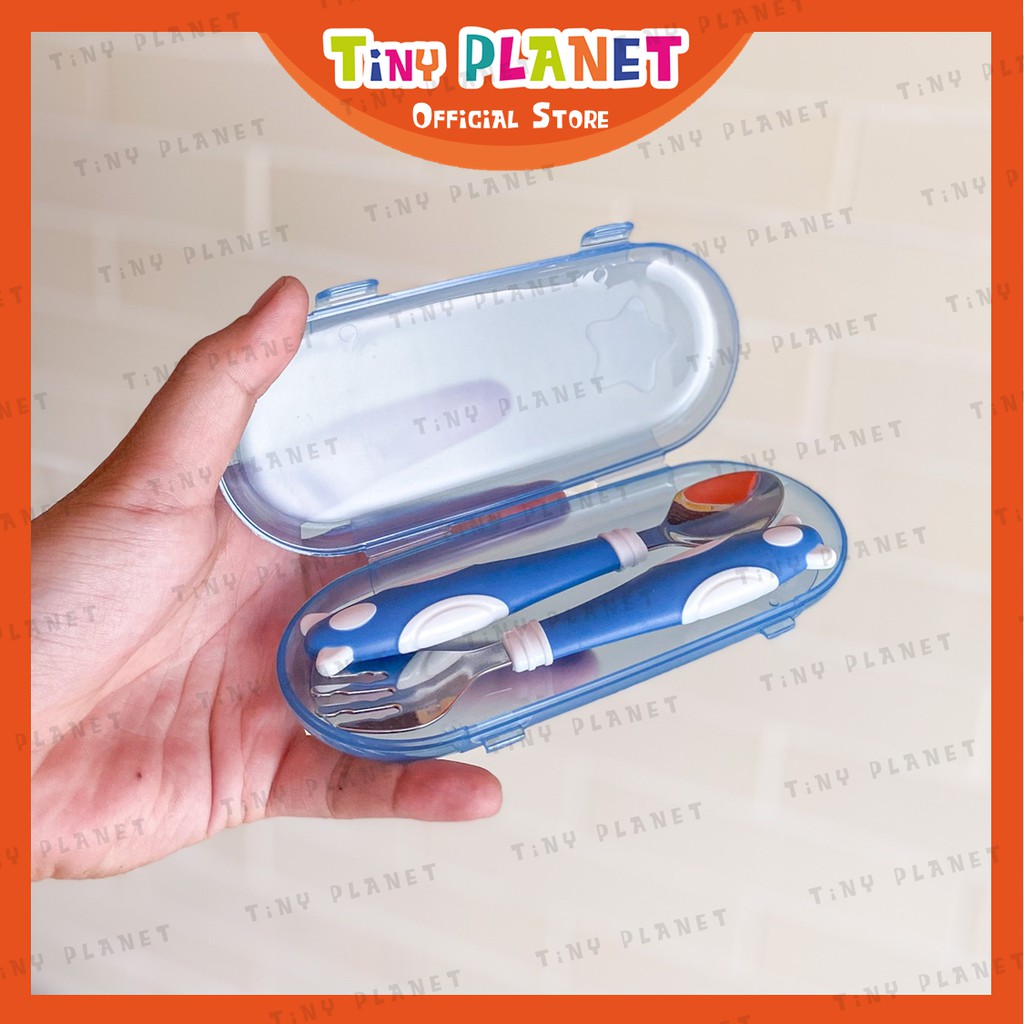 Bộ thìa dĩa tập ăn uốn cong inox cao cấp chống gỉ bẻ cong cho bé tập ăn kèm hộp đựng