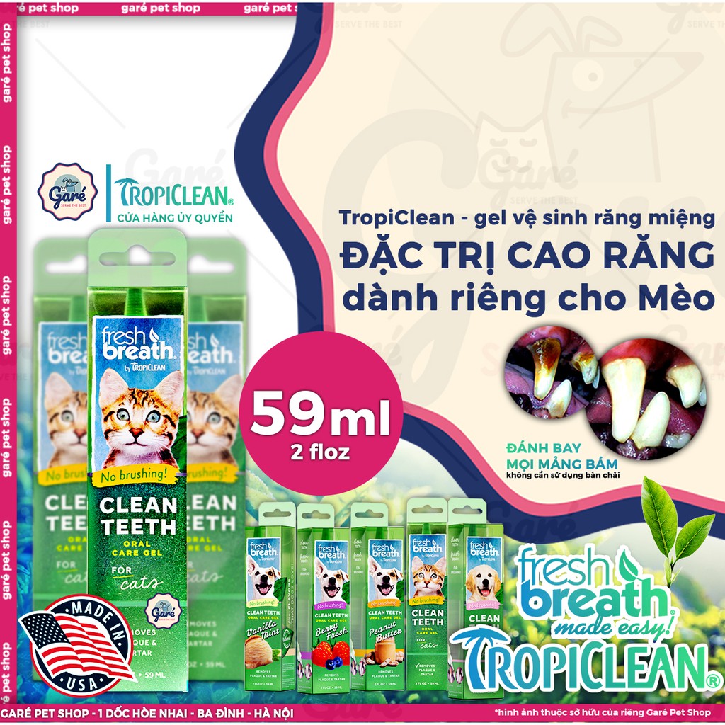 Gel vệ sinh răng miệng đánh bay mảng BÁM CAO RĂNG MÙI HÔI MIỆNG CHO CHÓ, MÈO - TropiClean Fresh Breath WIP