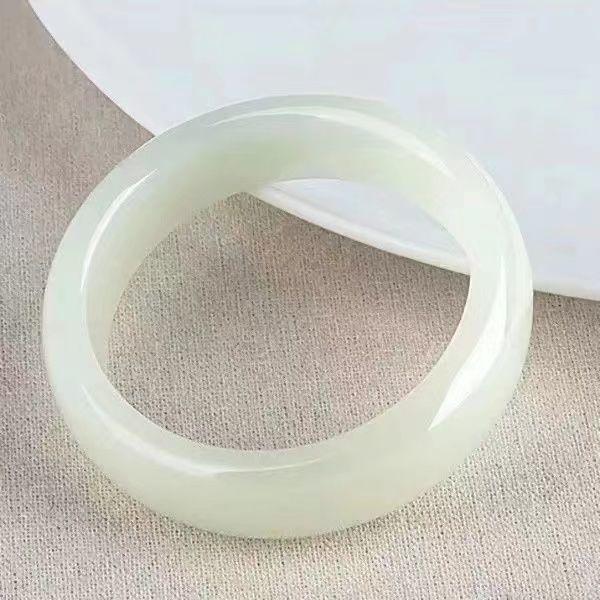 Xinjiang Hetian Vòng Tay Ngọc Bích Tự Nhiên Màu Trắng Cho Nam Và Nữ