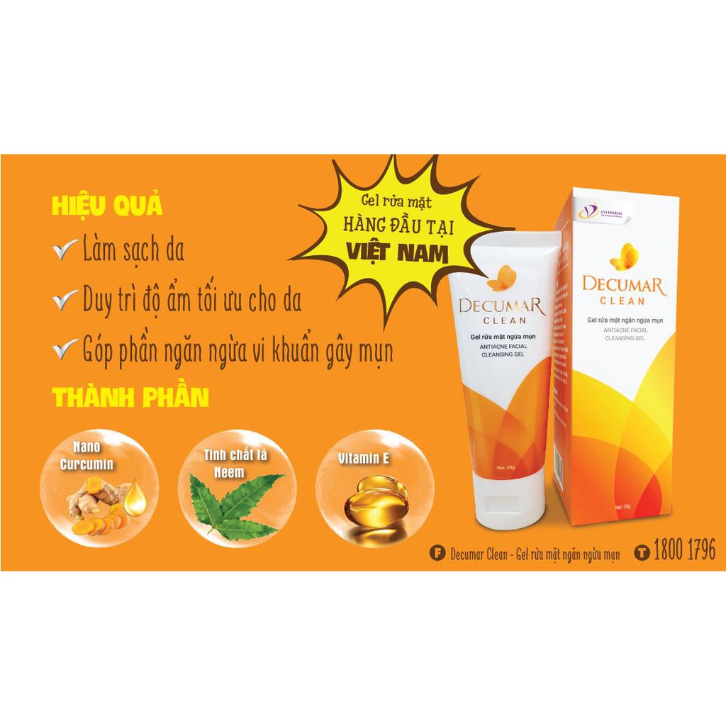 ✅[CHÍNH HÃNG] Decumar Clean 50G - Gel Rửa Mặt Ngừa Mụn Bằng Nano Nghệ