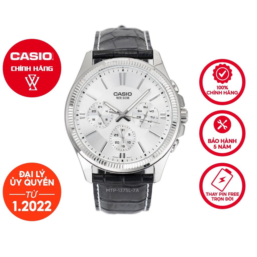 Đồng Hồ Quartz Nam Casio WATCHSTORE MTP-1375L-7AVDF Thiết Kế Kính Khoáng 42mm, Dây Đeo Da Và Vỏ Thép Không Gỉ