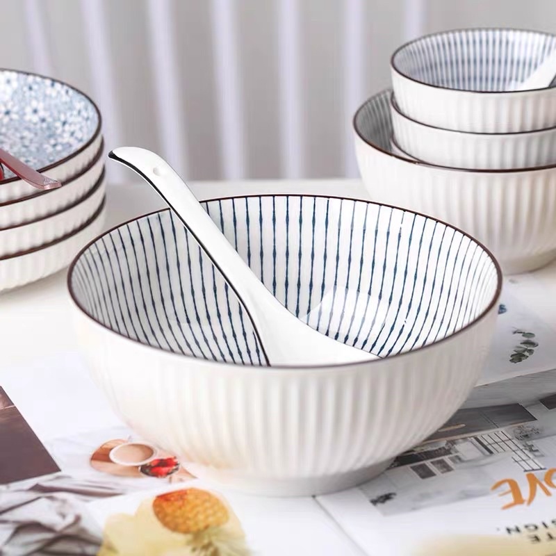 Bộ bát đĩa hoạ tiết Retro decor phong cách nhật Bản Chén dĩa sứ cao cấp