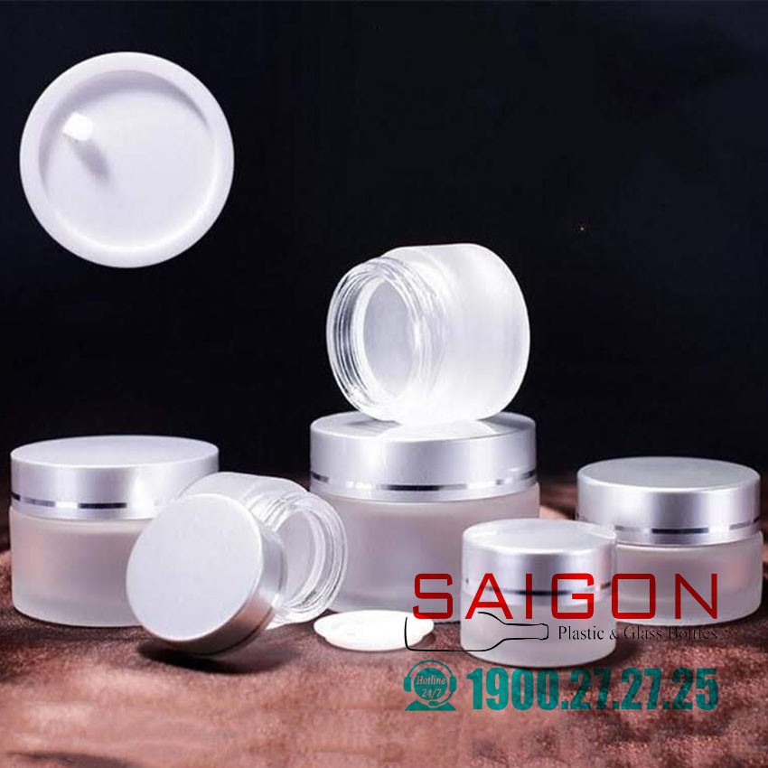 10 Hũ Thủy Tinh Mờ Đựng Kem Nắp Xi Bạc