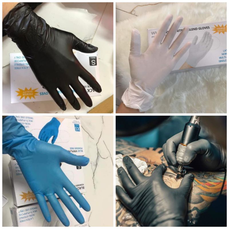 Găng tay cao su đen,trắng,xanh,trong suốt vinyl Blend dùng cho thực phẩm,phun xăm,thẩm mỹ (Không sử dụng được hóa chất)