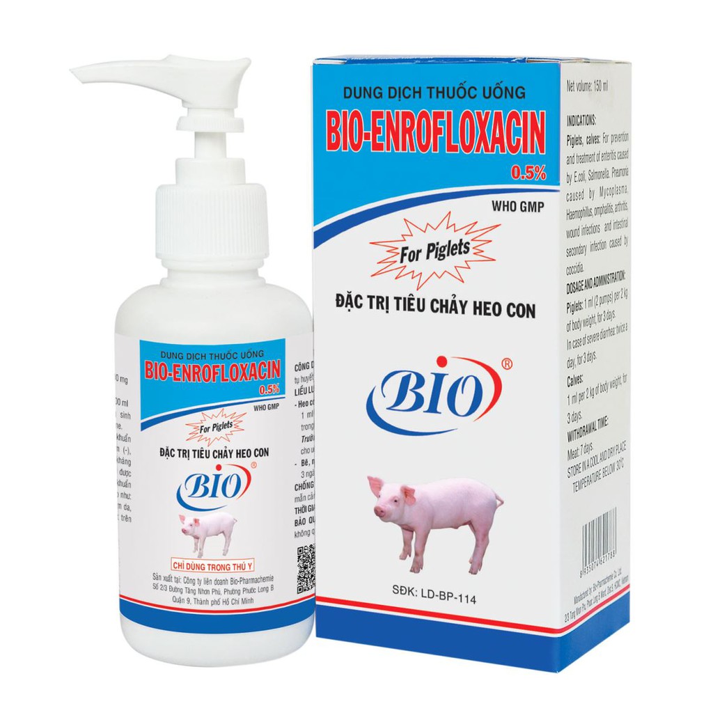 BIO ENROFLOXACIN FOR PIGLET 100ml tụ huyết trùng, tiêu chảy trên heo con