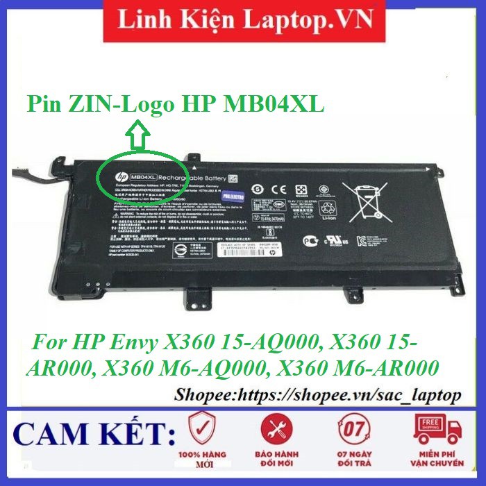Pin Laptop HP 15-AQ000 MB04XL (ZIN) - Envy X360 15-AQ000, X360 15-AR000, X360 M6-AQ000, X360 M6-AR00