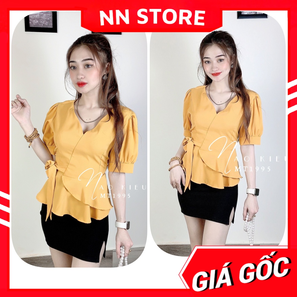 Áo kiểu công sở nữ chất vải mềm mịn mát tay búp phối nơ dễ thương MT1995