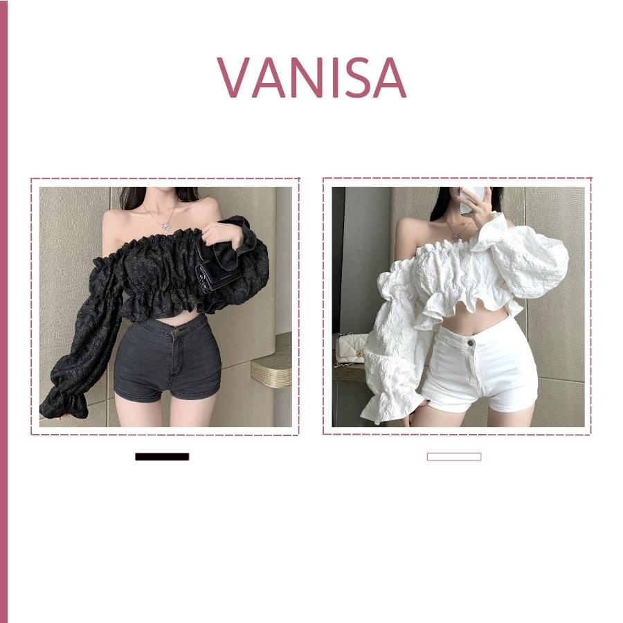 Áo croptop bẹt tay dài trễ vai kiểu ôm bigsize tay bồng vải xốp siêu xinh VANISA
