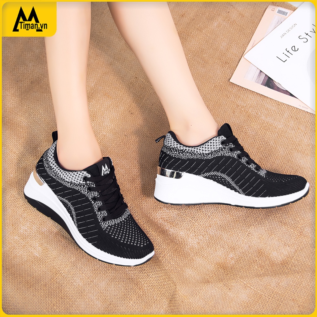 Giày thể thao nữ độn đế sneaker đẹp màu trắng siêu nhẹ chất liệu vải cho trung niên bảo hành 1 năm SZ22 TIMAN