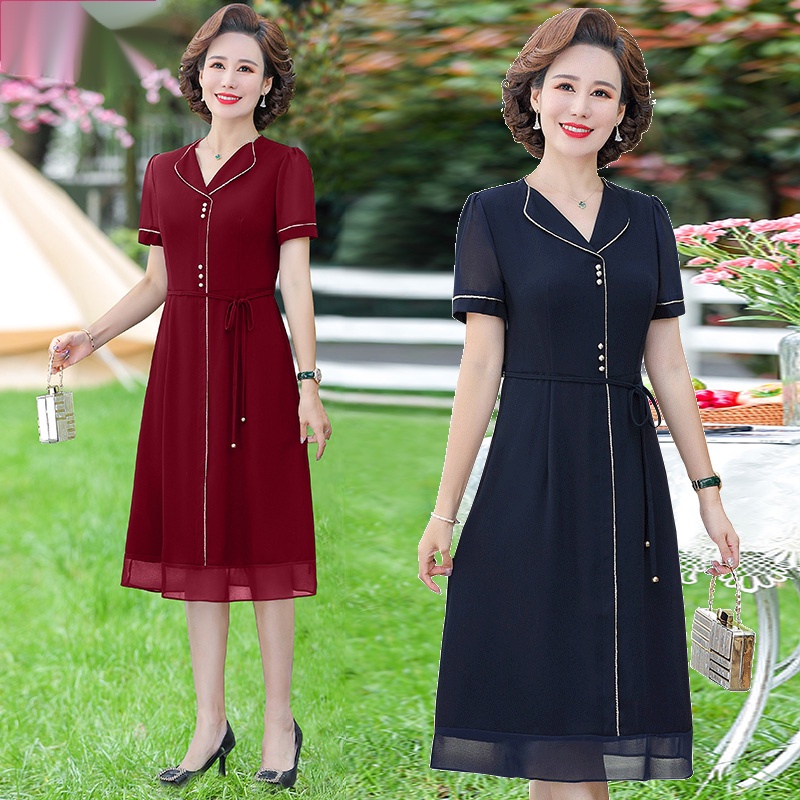Đầm chiffon Phong Cách Phương Tây Thời Trang Mùa Hè Mới 2023 Che Bụng Cho Phụ Nữ Trung Niên 40-5 Tuổi