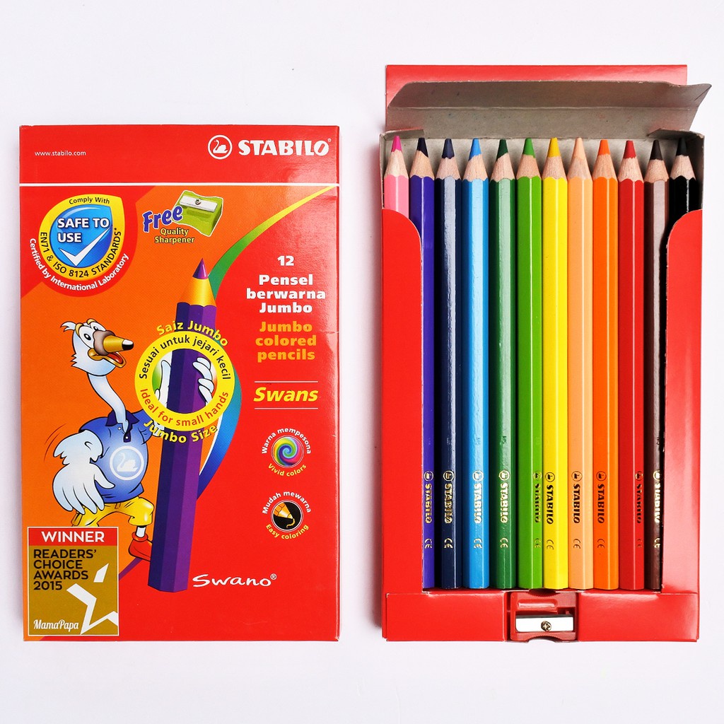 Bút chì màu STABILO Jumbo Colored Pencils hộp 12 màu cây dài (CLJ1877L)