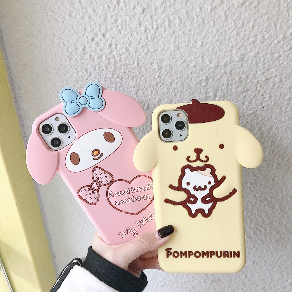 Ốp điện thoại in hình Melody Cinnamoroll Pompom Purin 3D cho IPhone X XS XR XS Max 8 7 6 6S Plus