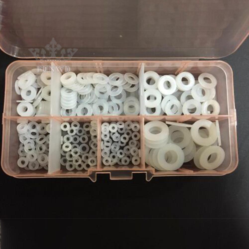 【FUNWD】364 PCS Nylon Rubber Flat Ring Washer Gaskets white M2 M2.5 M3 M4 M5 M6 M8