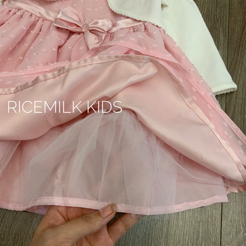 Váy hồng kèm cadigan len cho bé gái xuất dư