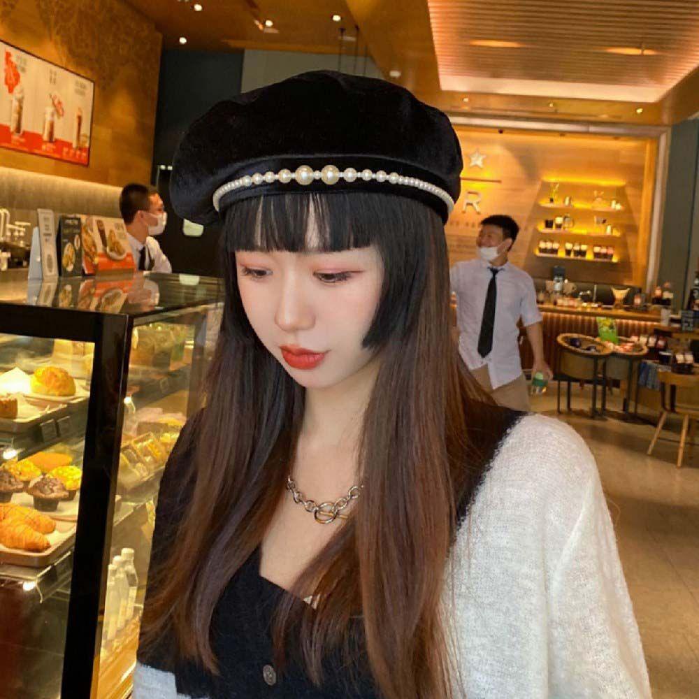 Mũ Beret Vải Nhung Đính Ngọc Trai Phong Cách Anh Quốc Cổ Điển VANES1