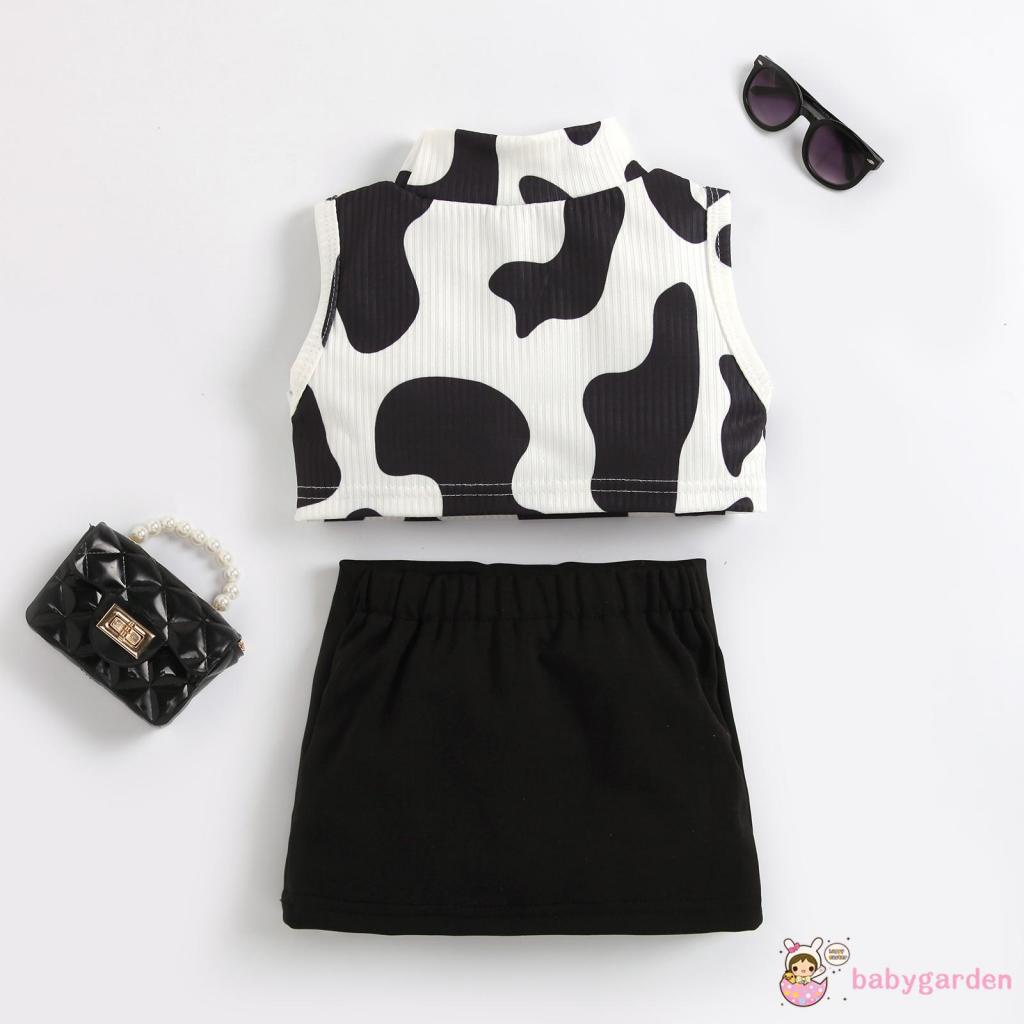 Bộ Áo Tank Top + Chân Váy Họa Tiết Bò Sữa Dễ Thương Thời Trang Mùa Hè Cho Bé Gái 1-6 Tuổi