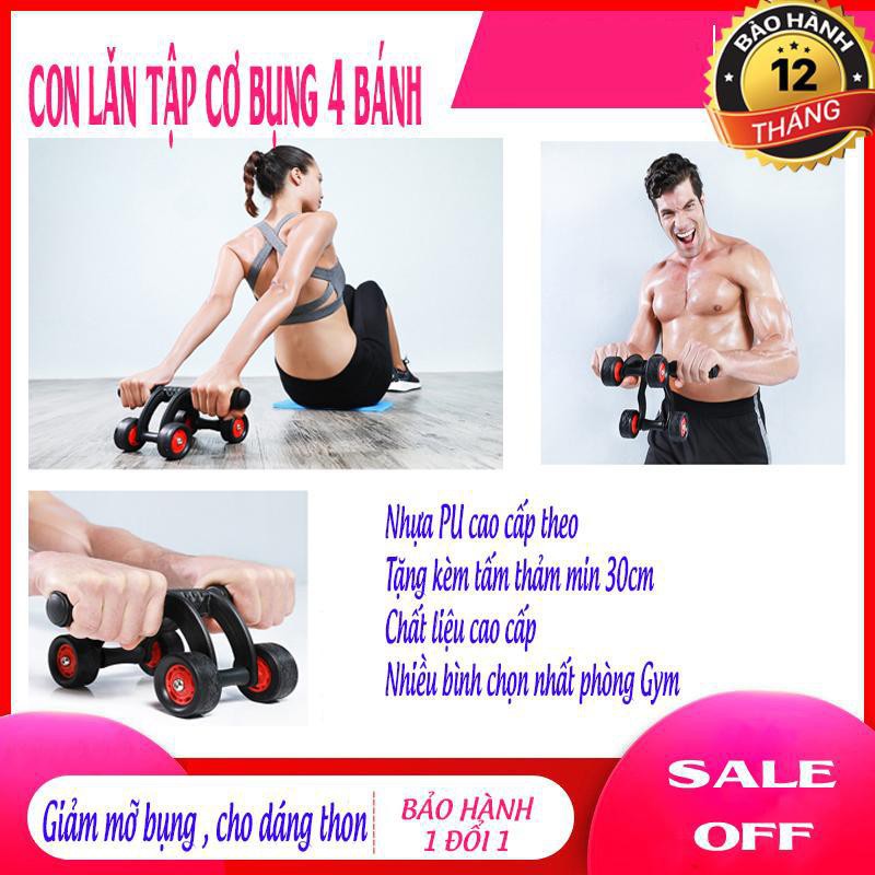 ️𝙁𝙍𝙀𝙀𝙎𝙃𝙄𝙋️Con lăn tập cơ bụng 4 bánh, dụng cụ tập gym tại nhà