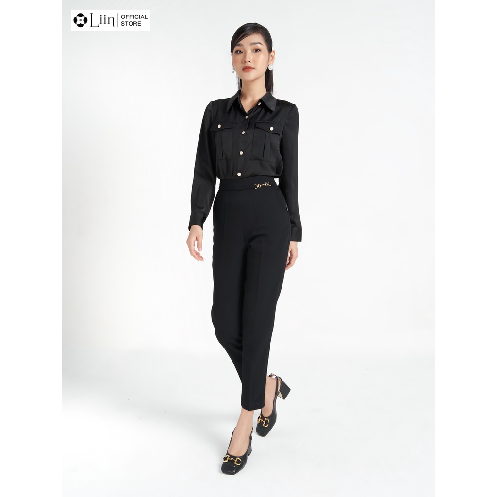 Quần dài Côn Trượt màu Đen mix đai xích form công sở thanh lịch Liin Clothing Q3565