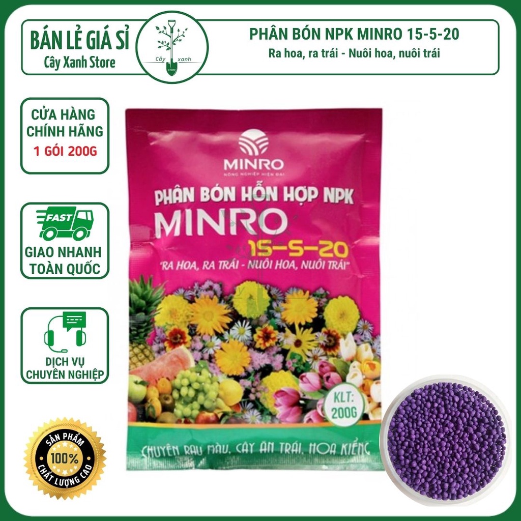Phân Hỗn Hợp NPK Giúp Ra Hoa MINRO 15-5-20 Chuyên Rau Màu, Cây Ăn Trái và Hoa Kiểng