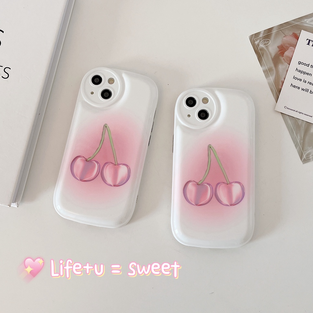 Ốp Điện Thoại TPU Dẻo IMD In Hình Quả Cherry Màu Trắng Hồng Đơn Giản Cho iphone 13 12 11 Pro Max X XR XSMax