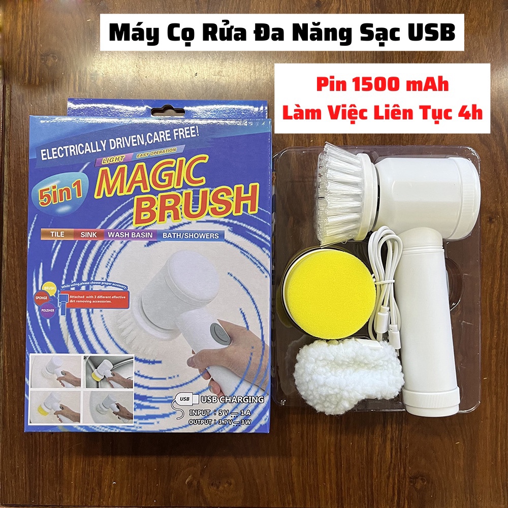 Máy Cọ Rửa Điện Đa Năng Sạc USB, bàn chải Vệ Sinh Bếp, Bồn Rửa Mặt, Đánh Giày , đánh bóng Magic Brush với 3 đầu thay thế
