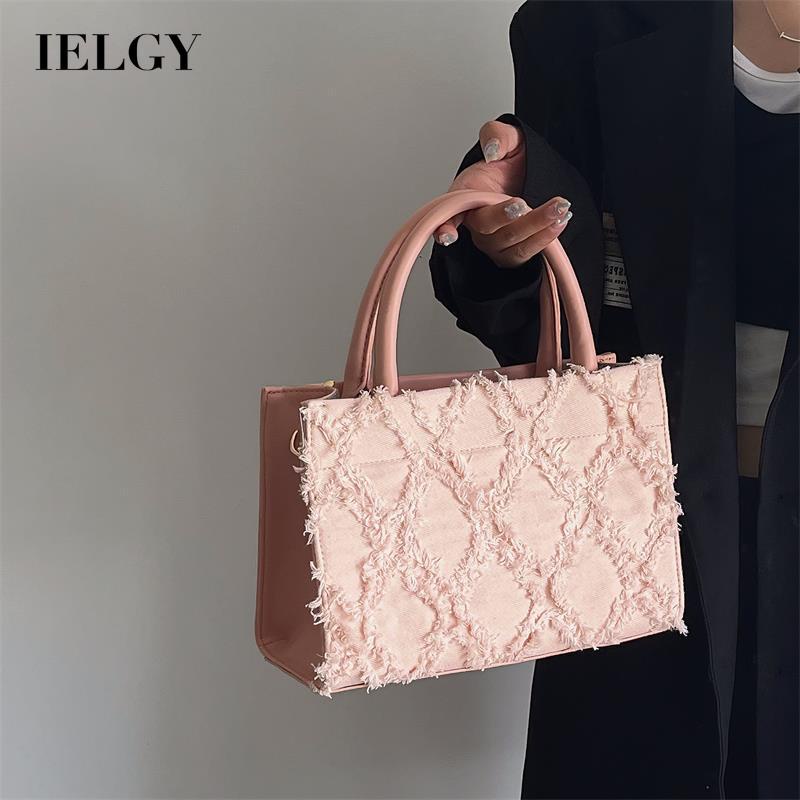 Túi Xách Đeo Vai Hình Vuông Cỡ Lớn Chất Liệu Denim Phối Tua Rua Thời Trang Cho Nữ