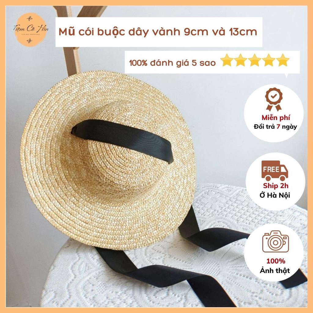 Mũ cói đi biển gaucho buộc dây Tiệm Cô Hìn vành 9cm và 13cm thích hợp đi biển đi du lịch ship 1h lỗi 1 đổi 1