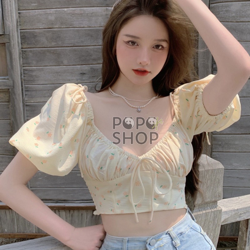 Áo croptop tay bồng hoa nhí điệu đà nữ tính