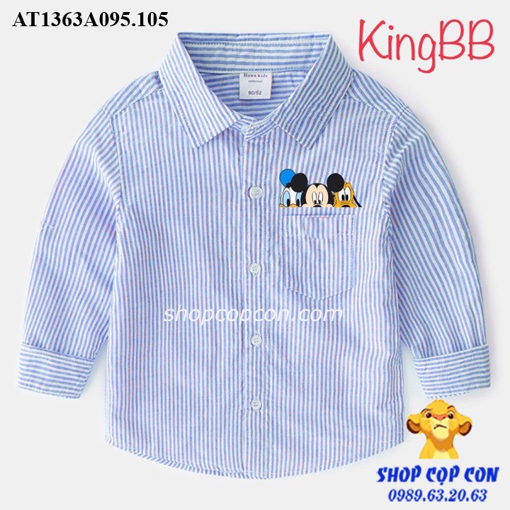 Áo sơ mi tay dài sọc nhỏ in hình cho bé trai từ 12-42kg