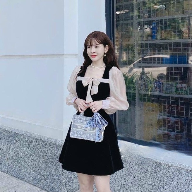 Đầm Nữ Umi Phối Voan Kiếng Cột Nơ Cổ Trẻ Trung Phong Cách | BigBuy360 - bigbuy360.vn