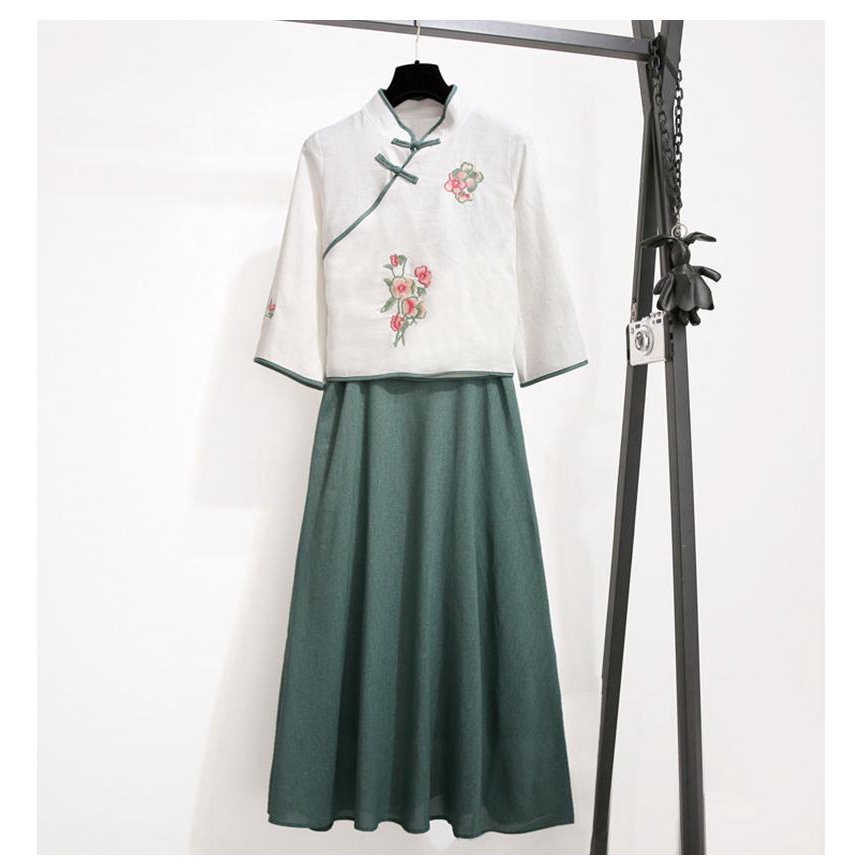 Hanfu female summer dress Chinese style students daily improvement ancient style cotton and linen jacket two-piece suit