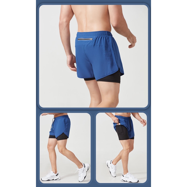 [ GYMEN ] Quần short thể thao nam  thoải mái  nhanh khô chạy bộ tập thể dục thoáng khí  quần bóng rổ  cỡ lớn  ngoài trời   huấn luyện  hút mồ hôi quần short 2 lớp giả