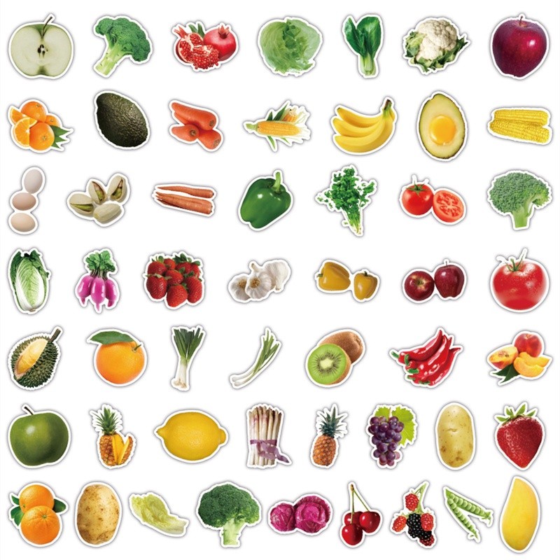 Z & M❀ Hình Dán Rau Củ Quả Xanh ❀ Bộ 50 Miếng Dán Chống Thấm Nước Trang Trí Cho Đồ Chơi