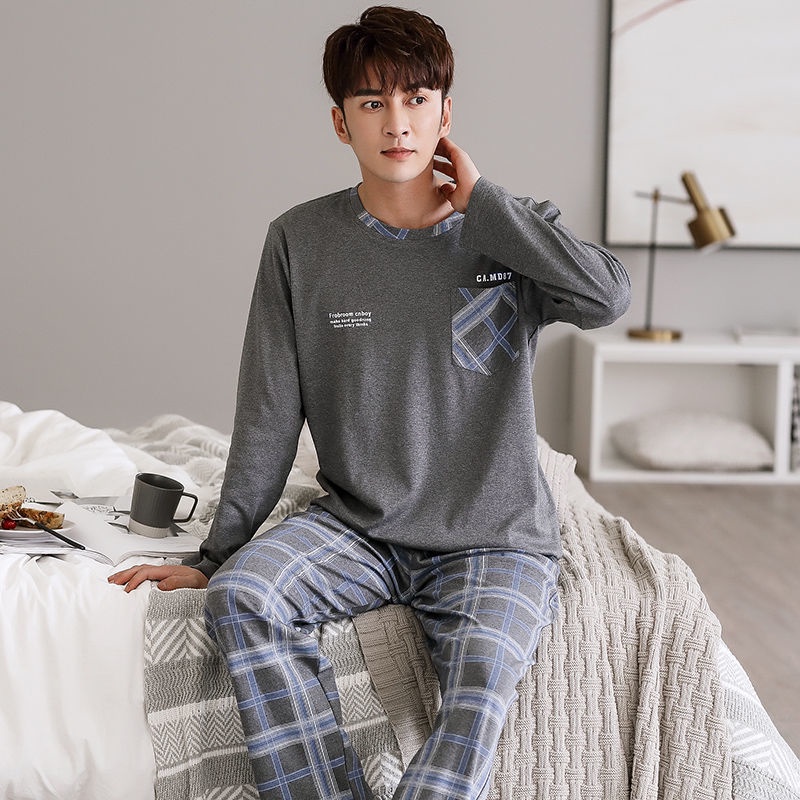 Bộ đồ ngủ tay dài chất liệu 100% cotton thời trang thu đông dành cho nam