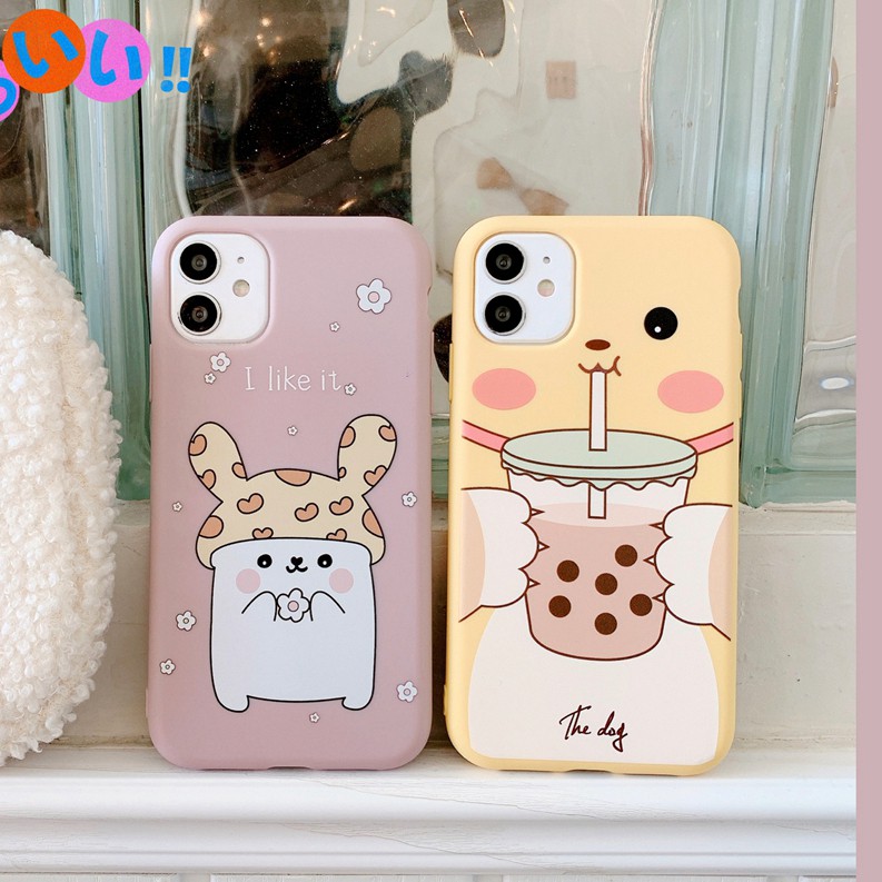 Couple iphone 11 12 pro Max Case Pink Matte 12 mini XR Ốp điện thoại silicon mềm họa tiết hình hoạt hình dễ thương cho iPhone SE X XS XR XS Max 7 8 6 6s Plus