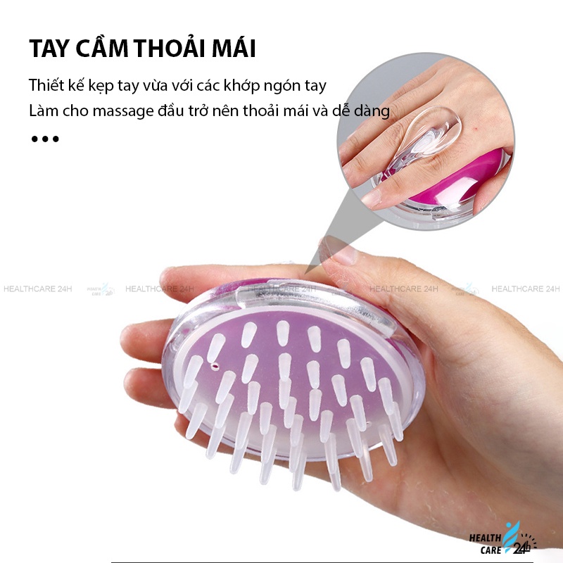 Lược gội đầu gai silicon massage da đầu Healthcare24h H003, giúp tẩy da chết, làm sạch sâu, thư giãn, kích thích mọc tóc