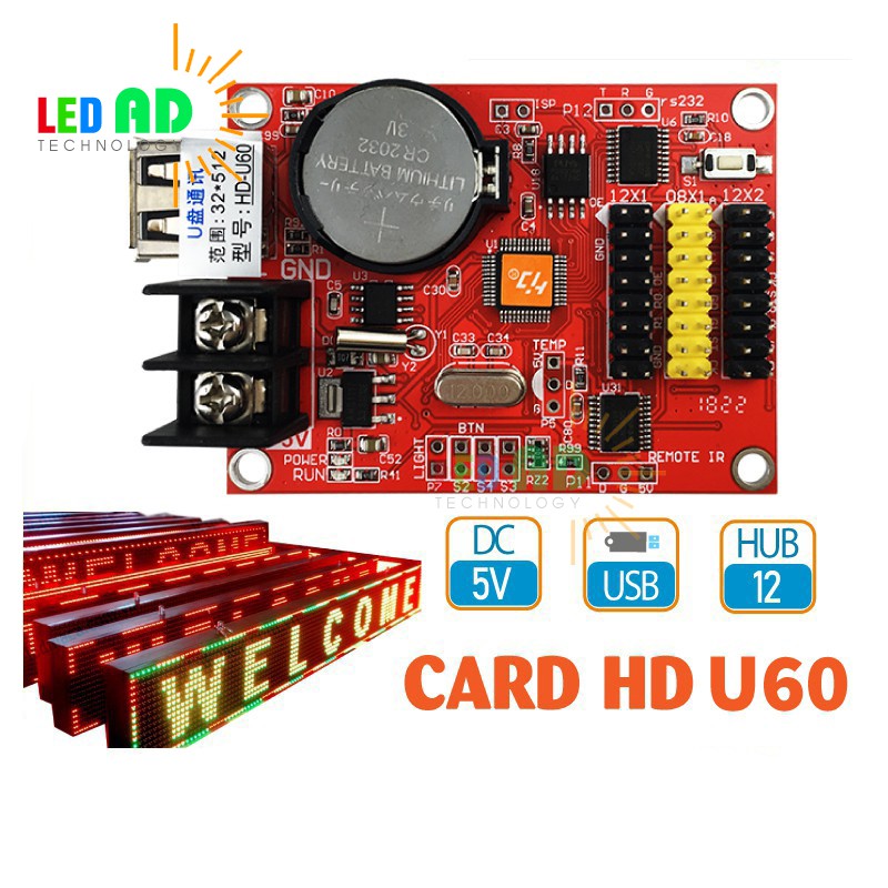 Card HD-U60 - Mạch Điều Khiển Led Ma Trận - Mạch Chạy Chữ Cho Module Led