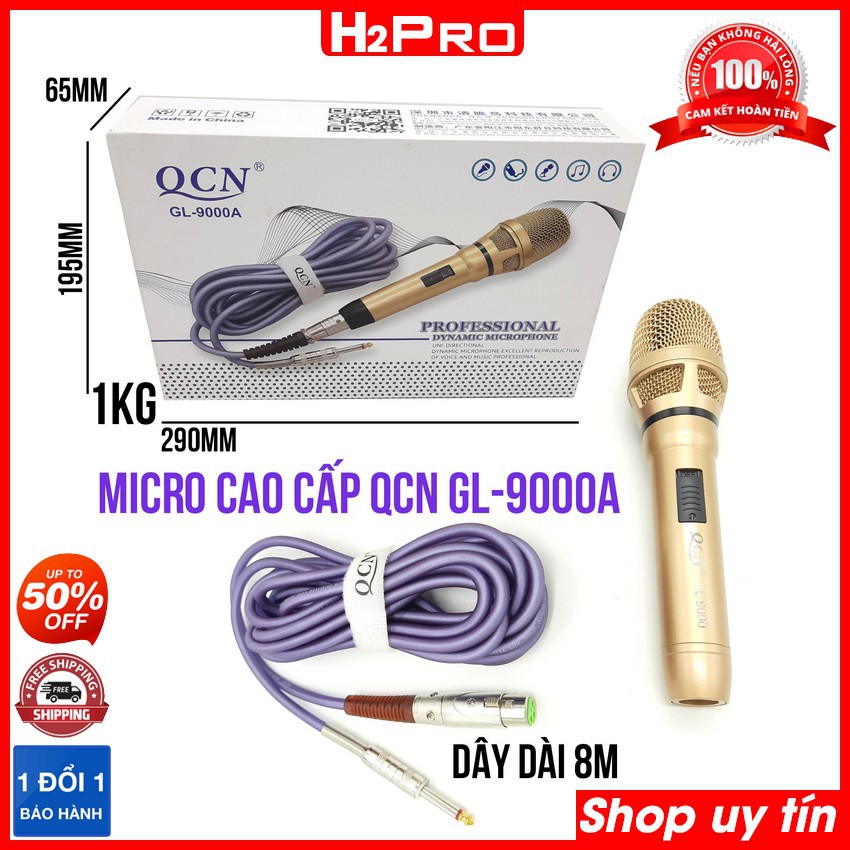 Micro karaoke có dây cao cấp QCN GL-9000A H2Pro Chính hãng hát hay, chống hú, tiếng sáng, ấm, micro karaoke cao cấp dây