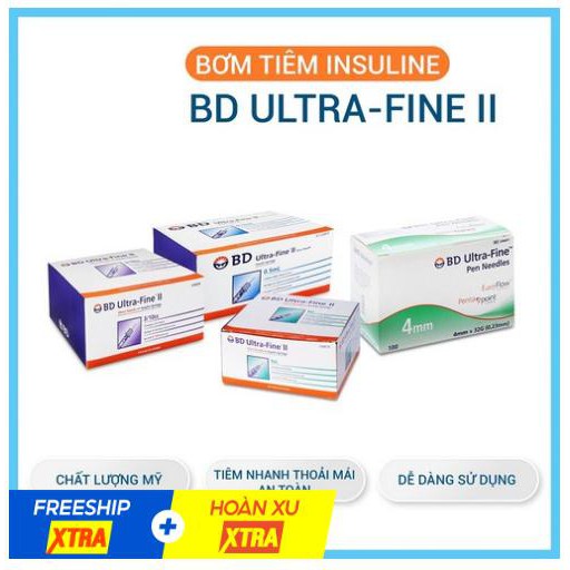 ✅ Hộp 100 cây bơm kim tiêm 1ml  Insulin BD ULTRA - FINE II SHORT NEEDLE   -  đái tháo đường